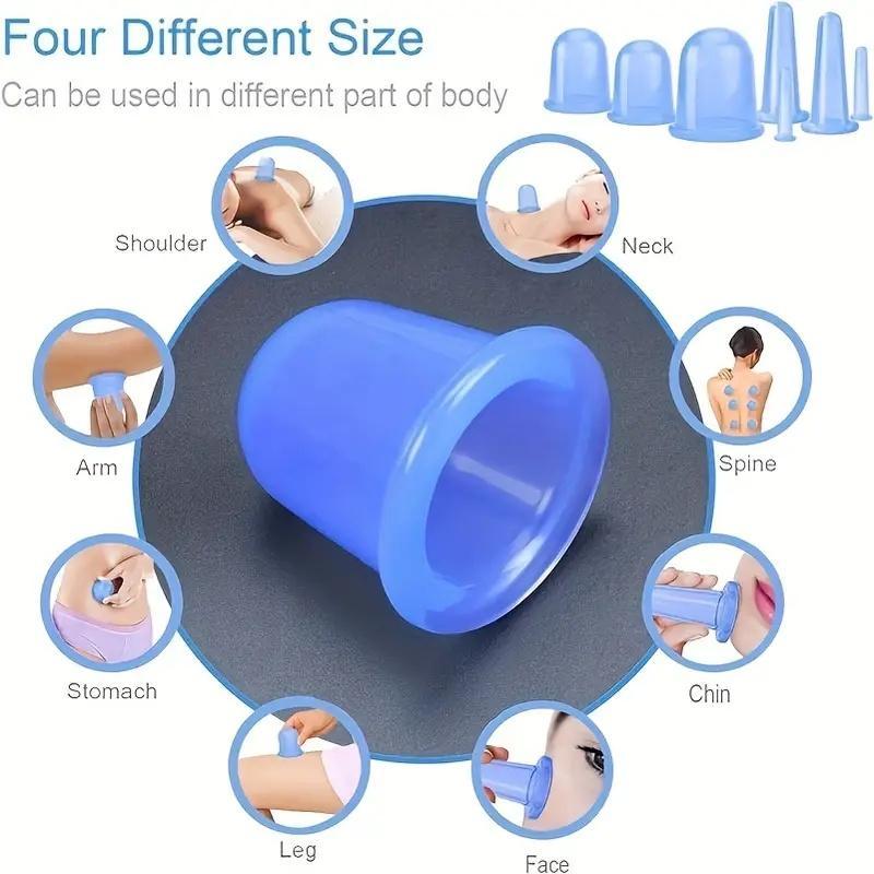 Silicone Suction Cup Set, 7 Counts Clear Vacuum Massage Cup with 1 Count Bag, Portable Heat Therapy Tool with Storage Bag