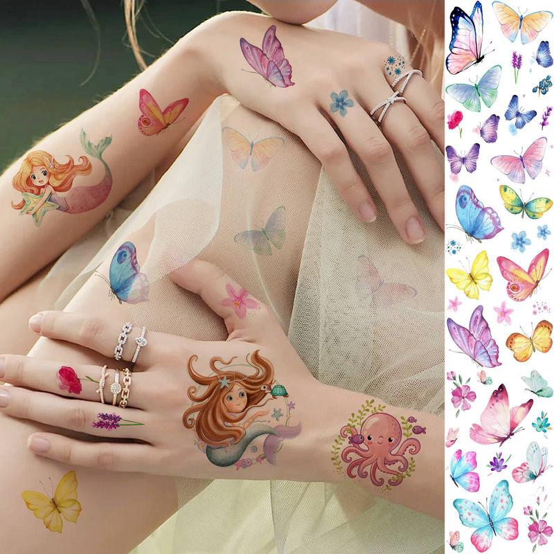 Cartoon Mermaid & Animal Pattern Temporary Tattoo Sticker, 60pcs set Waterproof Fake Tattoo Sticker, Body Art Sticker for Kids & Adults