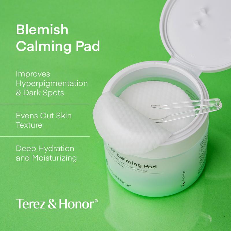 Terez & Honor Blemish Calming Facial Toner Pads Exfoliate Hydrate Improve Uneven Skin Tone Korean Skincare, Cica, Niacinamide, Hyaluronic Acid