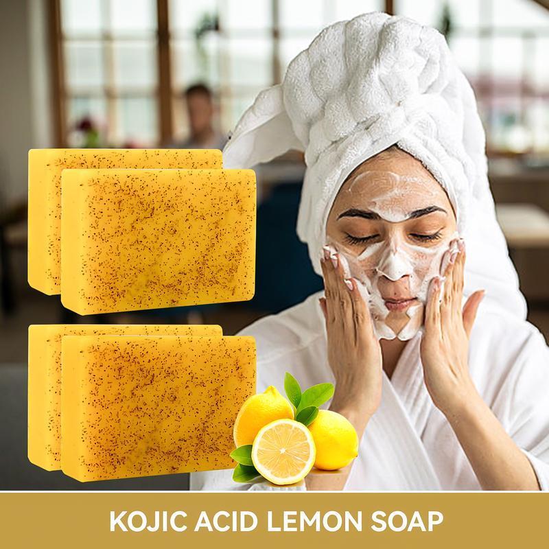 Lemon Turmeric & Kojic Acid Soap Bar, Facial and Body Cleansing, Daily Skin Cleansing Soap Bar, Suitable for Both Men and Women, Moisturizing and Mild Kojic Acid Soap Bar, Comes with Soap Bag