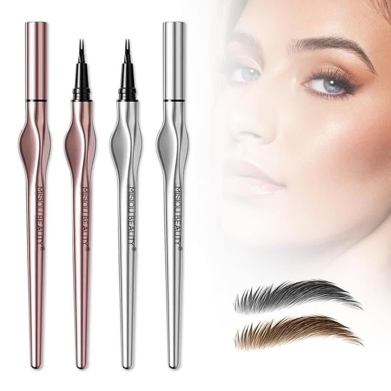 2-Tip Waterproof Eyebrow Pencil, 2 Counts Long Lasting Eyebrow Pen, Black & Brow Styling Brush, Eye Brow Makeup Tool, Makeup Accessories