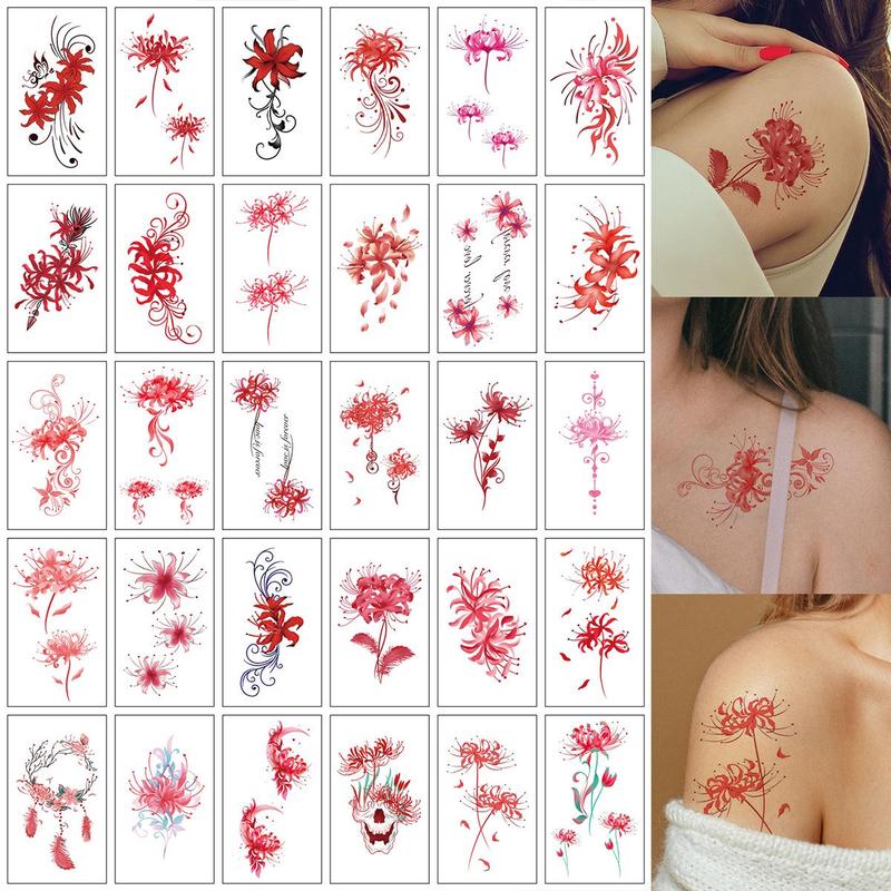 Flower Pattern Temporary Tattoo Sticker, 30pcs Waterproof Temporary Tattoo Sticker, Body Art Sticker for Women & Girls