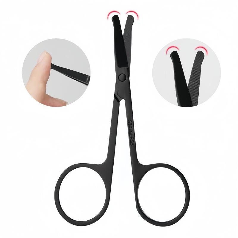 Professional Beard Trimming Scissors, 2 Counts Round Headed Safety Nose Hair Scissors, Hair Cutting Scissors, Facial Hair Trimming Beauty Makeup Scissors