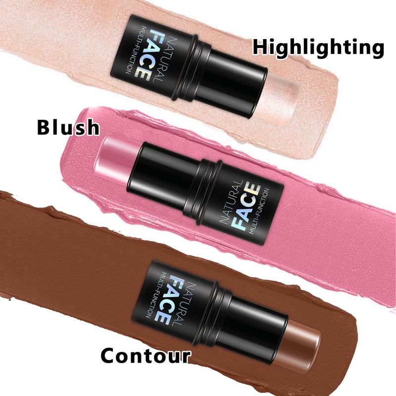 3Pcs Cream Contour Stick Kit (LIGHT MEDIUM), includes highlighter, blush & bronzer sticks, long-lasting, waterproof.