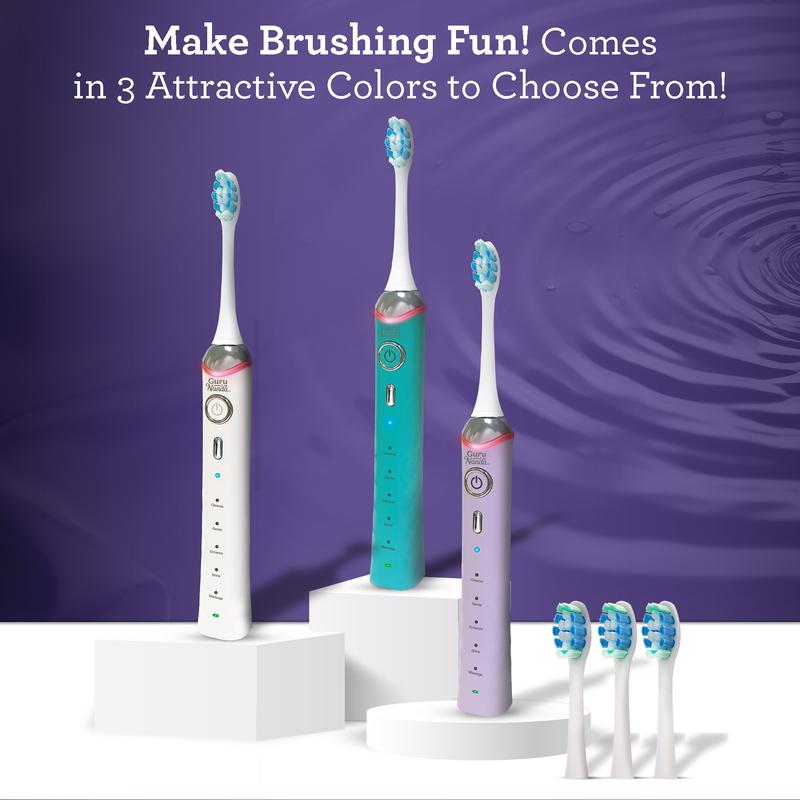 GuruNanda Lavender Pressure Sensor Sonic Electric Toothbrush - Rechargeable with 5 Modes, Memory Function, 2-Min Smart Timer & 4 Replacement Heads