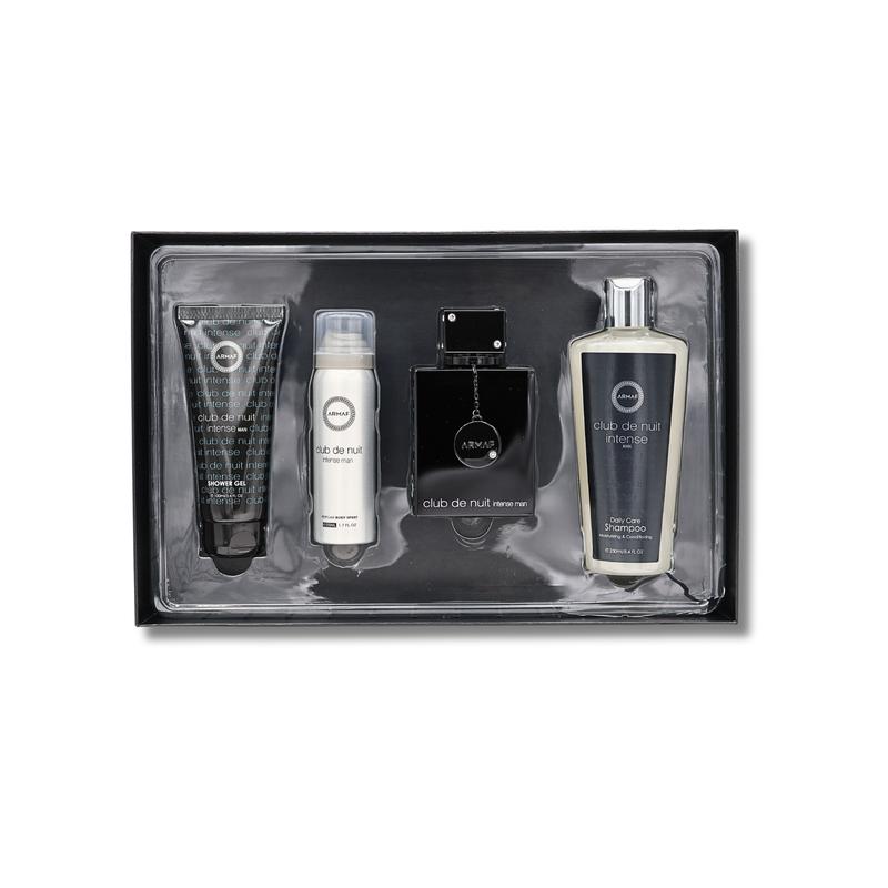 ARMAF CLUB DE NUIT INTENSE  GIFT SET EDT 3.6FL.OZ, BODY SPRAY 1.7FL.OZ, SHOWER GEL 3.4FL.OZ & SHAMPOO 8.4FL.OZ