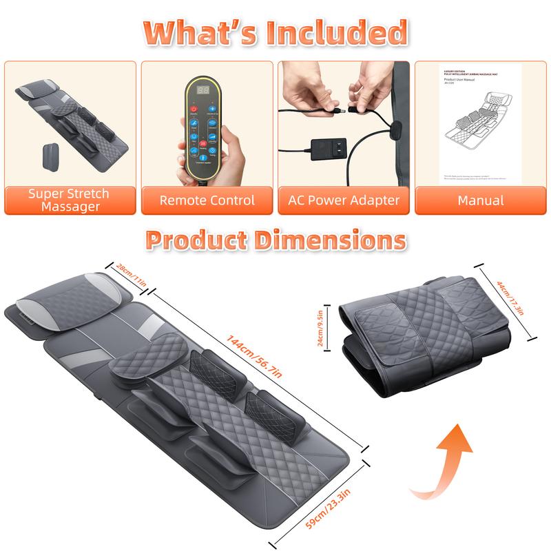 Full Body Massage Mat with 3D Airbags Stretching, Back Massager Pad with Heat, DIY Modes Intensities, PU Leather