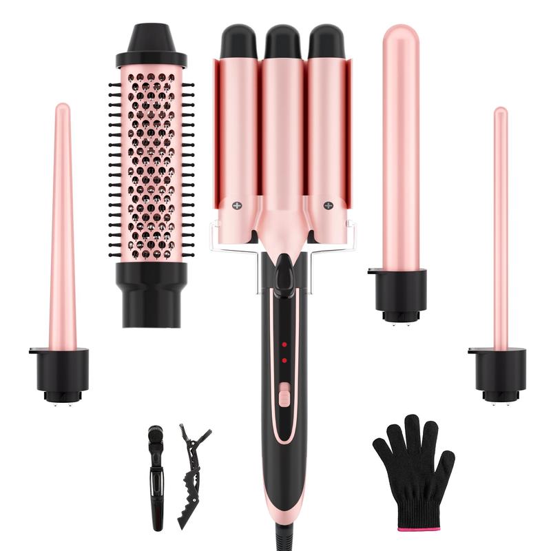 Heikki Vision Hair Curling Irons Set, Interchangeable Ceramic Hair Curling Wand & Hair Curler Brush & Insulated Gloves & Hair Clips, Instant Heating Hair Styling Tool for Home & Salon Use, Hair Waver, Hair Styling Tools, Christmas Gift