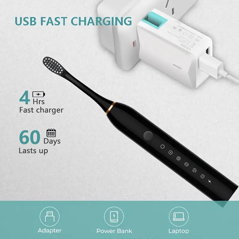 Electric Toothbrush for Christmas Gift, 1 Box USB Rechargeable Waterproof Toothbrush with 4 Brush Heads, Oral Care Product for Adults & Kids