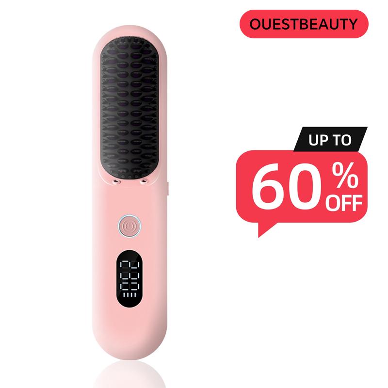 Ouestbeauty Cordless Hair Straightener Brush Comb with 9 Temperature Settings & Anti-Scald - Comfort, Gentle