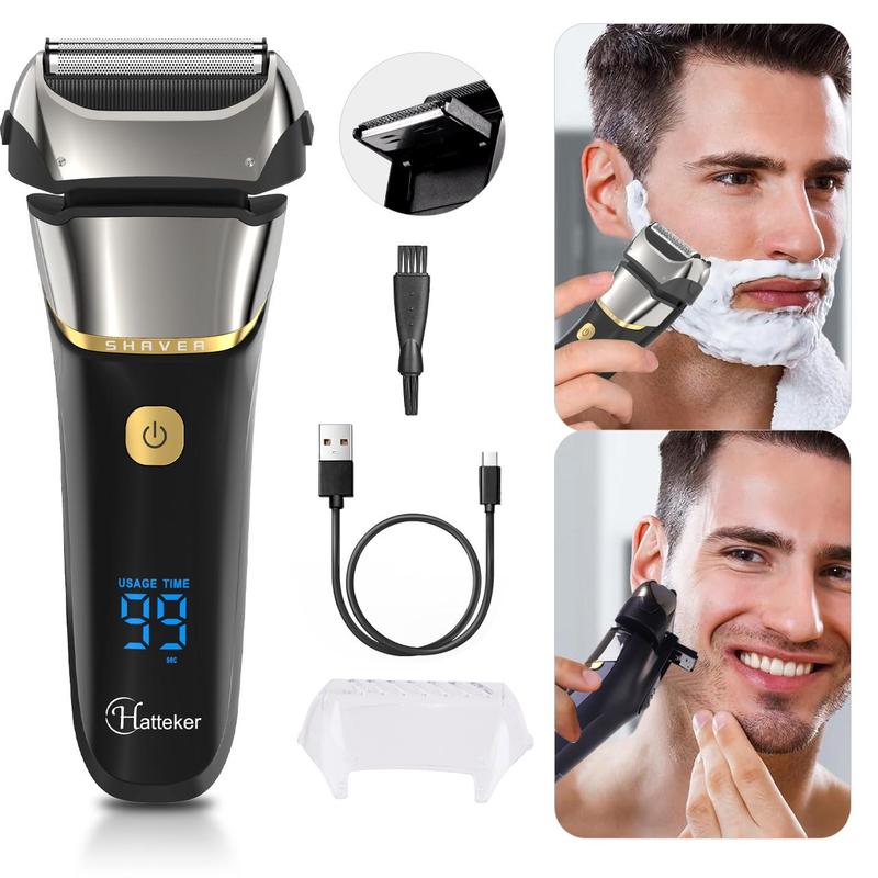 Electric Shaver, 1 Box Rechargeable Waterproof Electric Razor with 3 Floating Blades, Beard & Mustache Trimmer for Men, Men's Grooming Tool