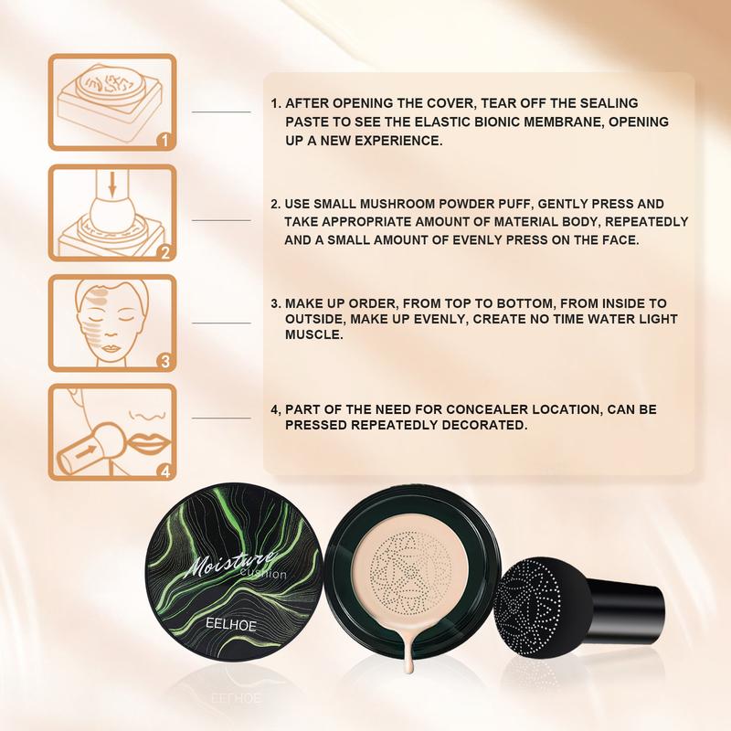 EELHOE Moisturizing Mushroom Head AirCushion CC Cream, Long LastingHydrating Makeup Base, Full CoverageFlawless Makeup Cream, LightweightConcealer Foundation CosmeticProduct foundation makeup Hydrate Moisturizer