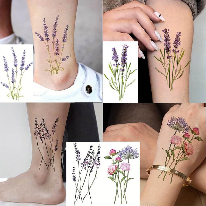 Flower Pattern Temporary Tattoo Sticker, 12pcs Waterproof Fake Tattoo Sticker, Realistic Tattoo Sticker for Women & Men, Body Art Sticker