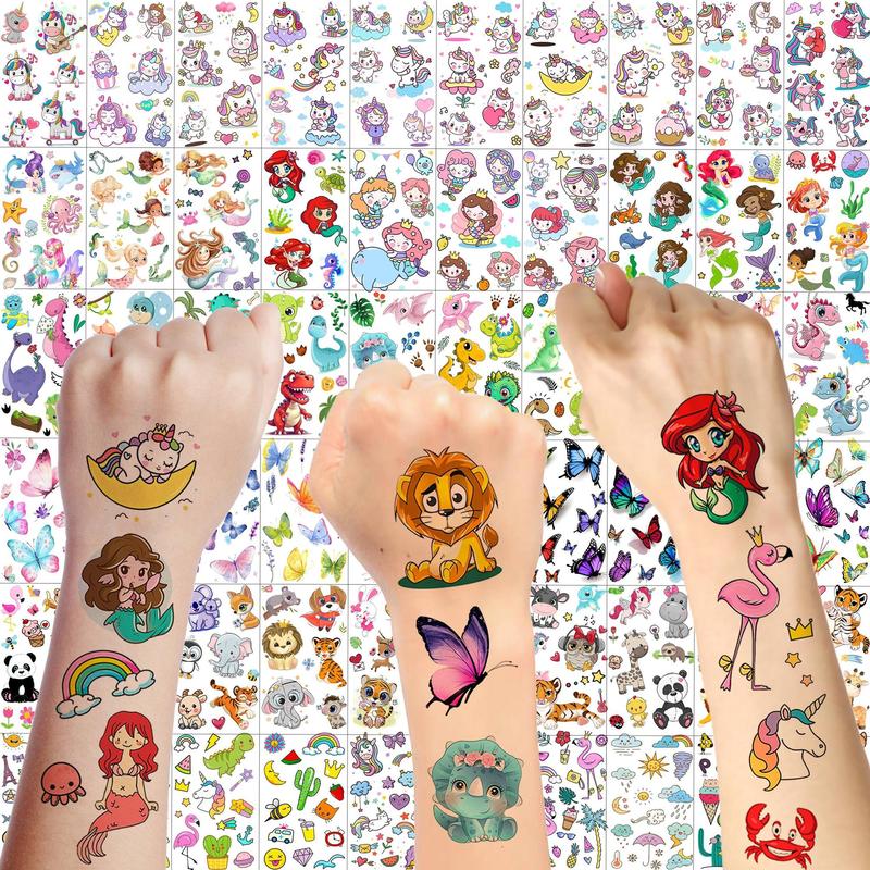 Cartoon Mermaid & Animal Pattern Temporary Tattoo Sticker, 60pcs set Waterproof Fake Tattoo Sticker, Body Art Sticker for Kids & Adults