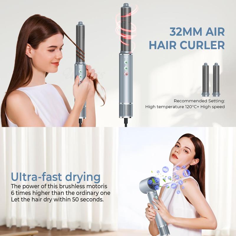 5 in 1 Quick Drying Hair Dryer Brush Set, Ionic Smoothing Hair Dryer & Volumizing Curling Brush & Hair Straightener Set, Hair Styling Tool for Home