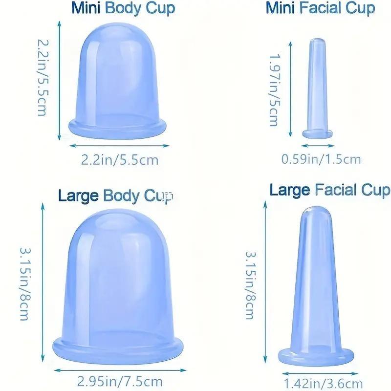 Silicone Suction Cup Set, 7 Counts Clear Vacuum Massage Cup with 1 Count Bag, Portable Heat Therapy Tool with Storage Bag