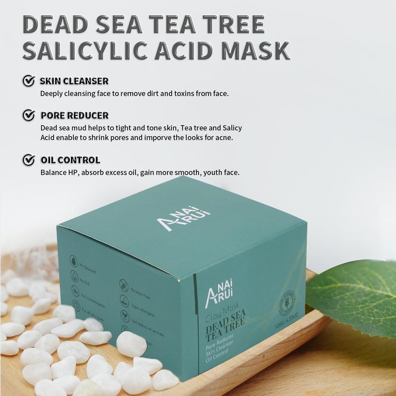 ANAiRUi Dead Sea Mud Mask with Tea Tree Oil & Salicylic Acid, Facial Clay Mask for Large Pore Skin, Oily Skin, Comfort Pore Cleansing Skincare Masks