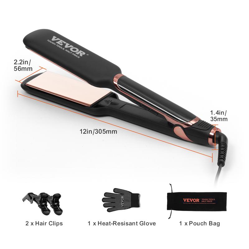 VEVOR Titanium Hair Straightener, 2-inch - Features Infrared, Negative Ions, Dual Voltage (110V 240V), LCD Screen & 11 Temperature Settings, Ideal for Salon, Home & Travel