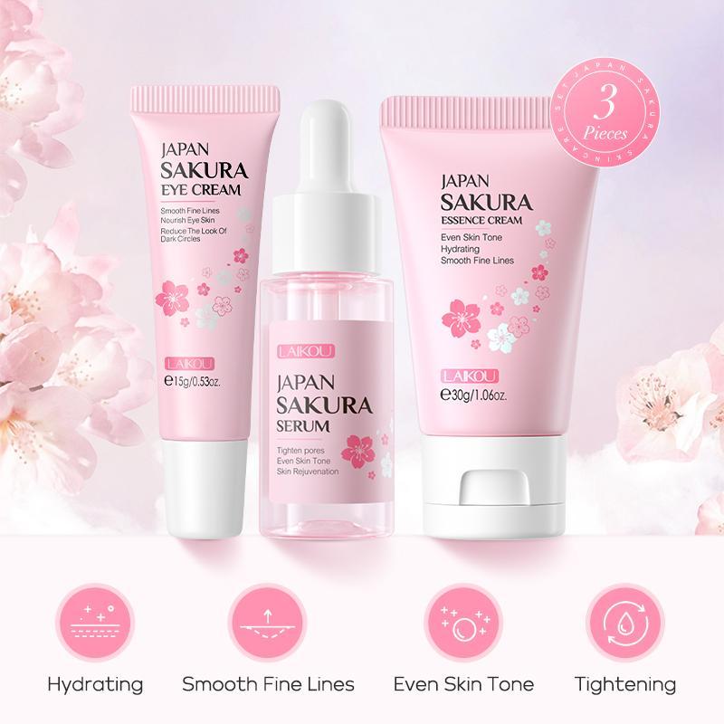 Sakura Facial Skincare Set, Summer Gifts, Facial Serum, Eye Cream & Face Moisturizer, Portable Hydrating Skincare Products, Good Molecules Skincare Travel Sets