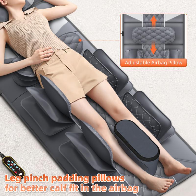 Full Body Massage Mat with 3D Airbags Stretching, Back Massager Pad with Heat, DIY Modes Intensities, PU Leather