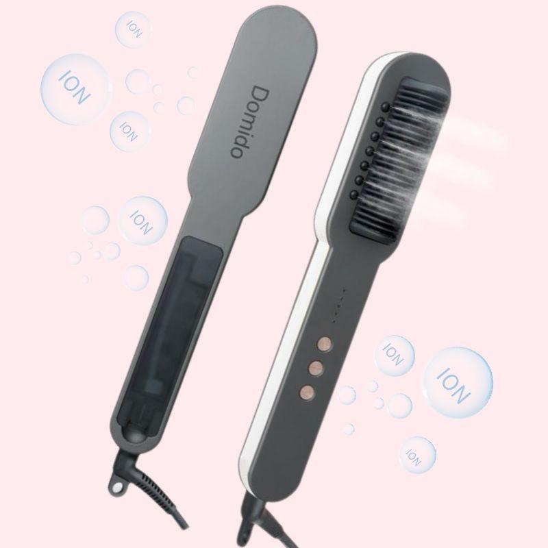 DOMIDO Steam  for Hair, Double layer 7 holes steam outlet Professional Steam  Comb Brush to nourish and protect hair. 2 in 1 Hair  and Curler for Long & Short Hair heated comb Comfort