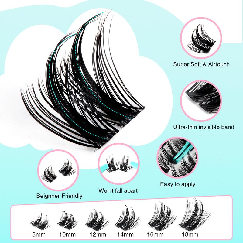 VAVALASH Candy Manga Dynamic LC Curl  Individual Cluster Lash Kit, Beginner Friendly, Wide Ultra-thin Invisible Lash Band, Waterproof Lash bond For Girls Beauty Makeup At Home Eyelashes Cosmetic