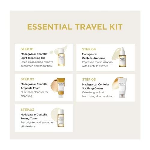 SKIN1004 Madagascar Centella Travel Kit Toner, Ampoule, Soothing Cream, Cleansing Oil, Ampoule , Basic Skincare Box Korean Luxury Set Acne Brightening Cleanser Clear Exfoliant Exfoliator Gentle Gel Pore Skin Repair Comfort Lightweight Moisturizing