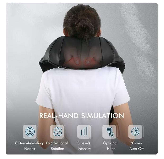 Neck and Shoulder Massager, 3D Deep Tissue Kneading Shiatsu Massager with Heat, Black