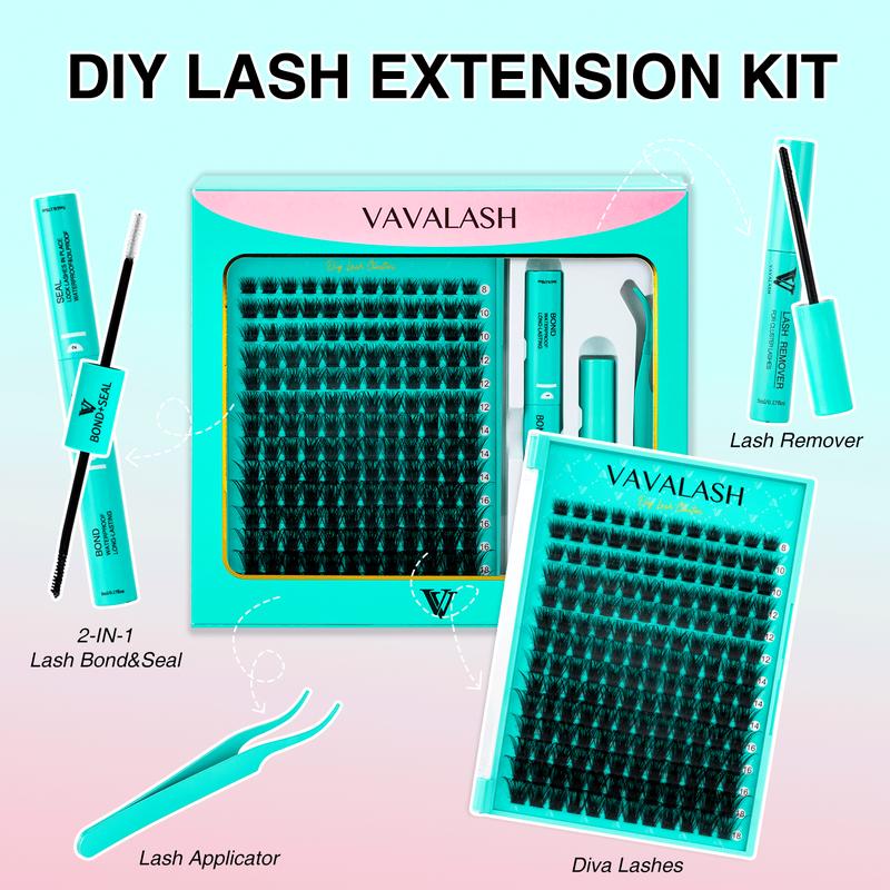 VAVALASH Lash Kit, Wide Thin Lash Band Fuffly Magic Individual DIY Cluster Lashes Kit, Beginner Friendly Waterproof Lash bond For Girls Diy Lash Beauty Makeup At Home Eyelashes Cosmetic Lash Extensions Eyelash Extensions