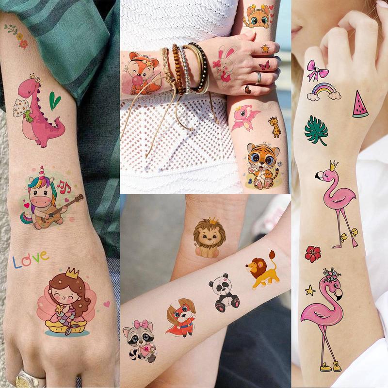 Cartoon Mermaid & Animal Pattern Temporary Tattoo Sticker, 60pcs set Waterproof Fake Tattoo Sticker, Body Art Sticker for Kids & Adults