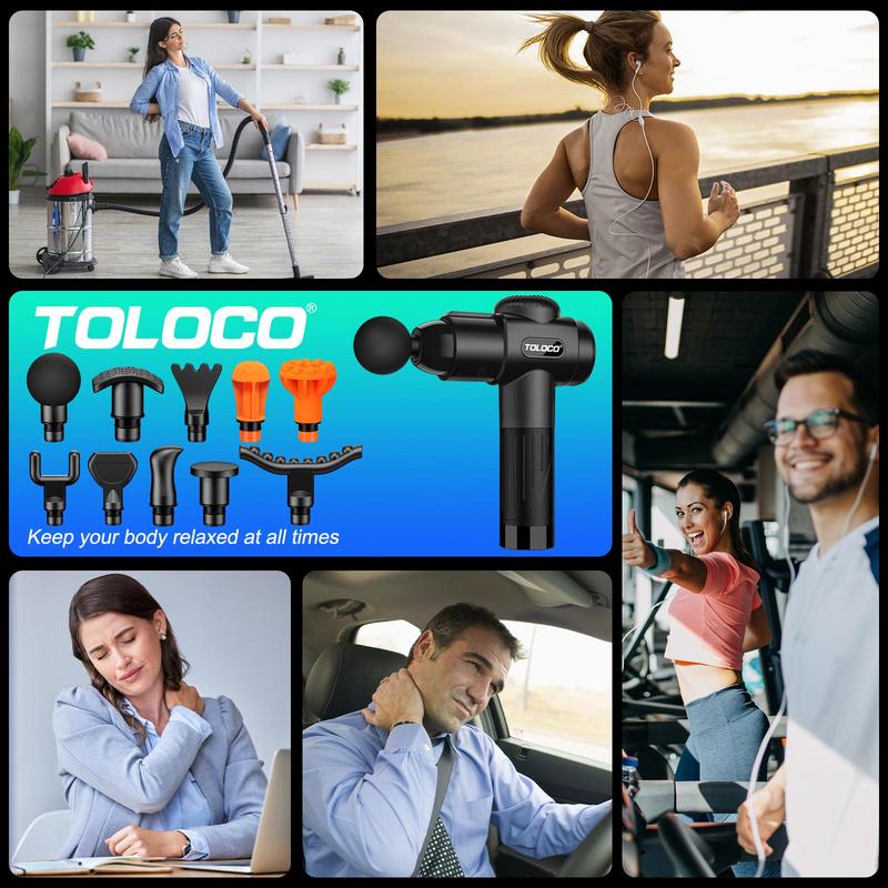 TOLOCO Quiet Deep Tissue Percussion Massage Gun for Athletes ,Birthday Christmas Gifts for Women Men,with 10 Interchangeable Attachments massage head