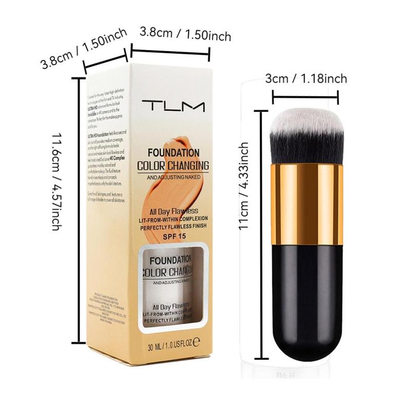 Color Changing Foundation with Makeup Brush, 2 Counts set Long Lasting Concealer Natural Makeup, Moisturizing Oil Control Cream, Makeup Product, Christmas Gift