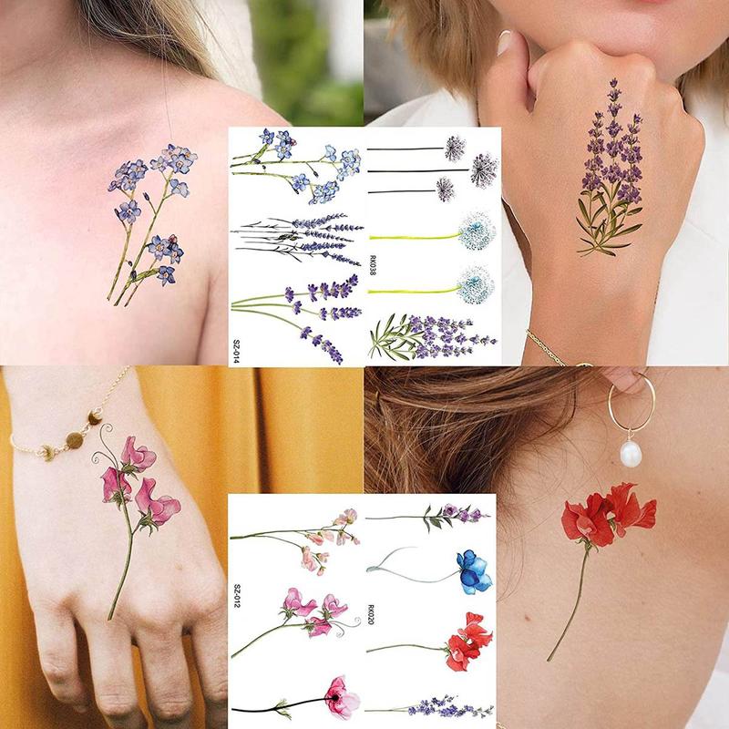 Flower Pattern Temporary Tattoo Sticker, 12pcs Waterproof Fake Tattoo Sticker, Realistic Tattoo Sticker for Women & Men, Body Art Sticker