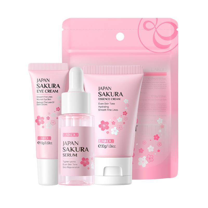 Sakura Facial Skincare Set, Summer Gifts, Facial Serum, Eye Cream & Face Moisturizer, Portable Hydrating Skincare Products, Good Molecules Skincare Travel Sets