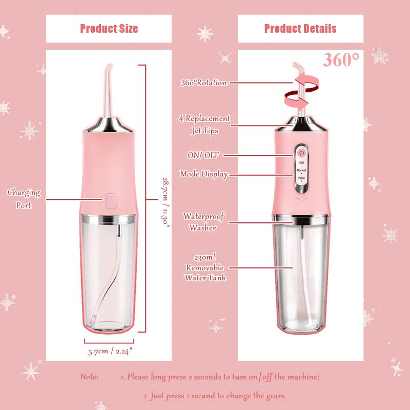 ETHME Christmas Gifts Pink Burst Water Flosser Portable Teeth Cleanser for Braces, Upgraded Cordless Dental Hygiene Flossing for Travel Oral Irrigator