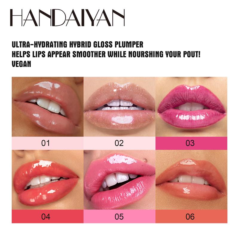 HANDAIYAN Lip Gloss Plumper Glossy Lip Lipstick, Lifter Gloss, Hydrating, Volumizes, High-Shine, Lip Plumping Lip Glaze Lip Makeup, Plump & Pout Lip Plumper for Women Girls