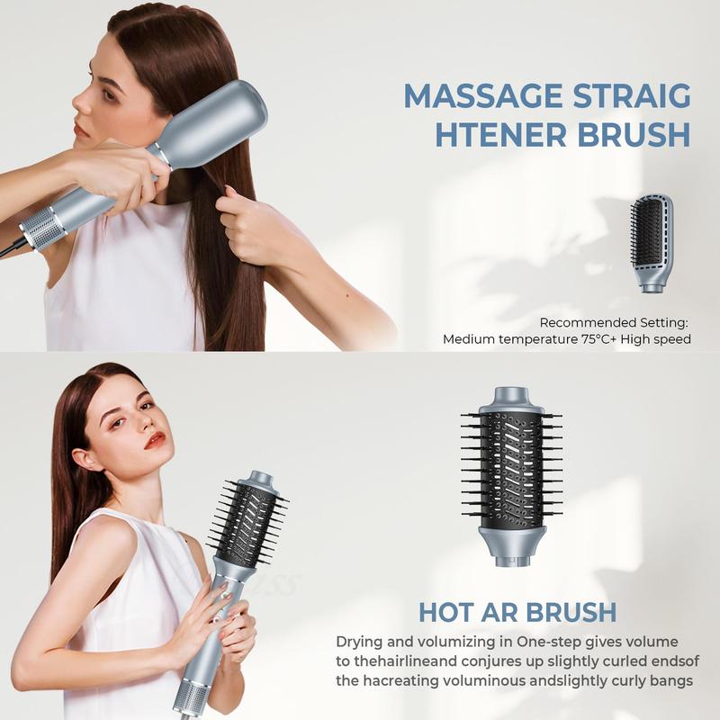 5 in 1 Quick Drying Hair Dryer Brush Set, Ionic Smoothing Hair Dryer & Volumizing Curling Brush & Hair Straightener Set, Hair Styling Tool for Home