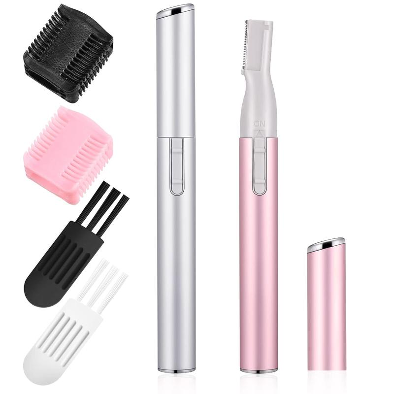 2 Pack Electric Eyebrow Trimmer Women Precision Facial Shaver Mini Shaver Battery Powered Small Facial Epilator with Comb Personal Epilator for Face Neck Hair Lips Body Arms Legs (Pink)