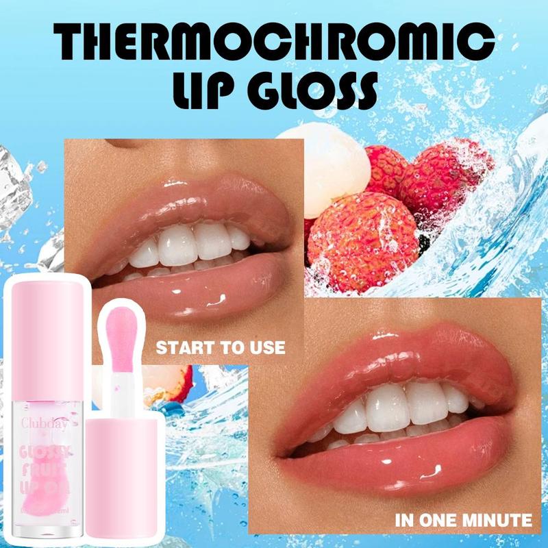 Long Lasting Temperature Change Lip Gloss, 1 Count Moisturizing Fruit Flavor Lip Glaze, Glossy Lip Glaze Stick, Plumping Lip Oil Lip Stick for Girls & Women, Christmas Gift