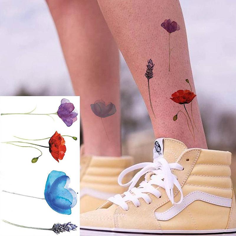 Flower Pattern Temporary Tattoo Sticker, 12pcs Waterproof Fake Tattoo Sticker, Realistic Tattoo Sticker for Women & Men, Body Art Sticker