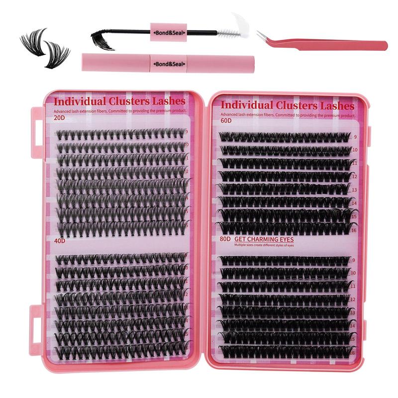 Individual False Eyelashes Kit, 1 Count Mixed Length & Style Natural Look Eyelash Extensions with Tools, Self Grafting Curl Eyelashes, Eye Makeup Accessories, Christmas Gift