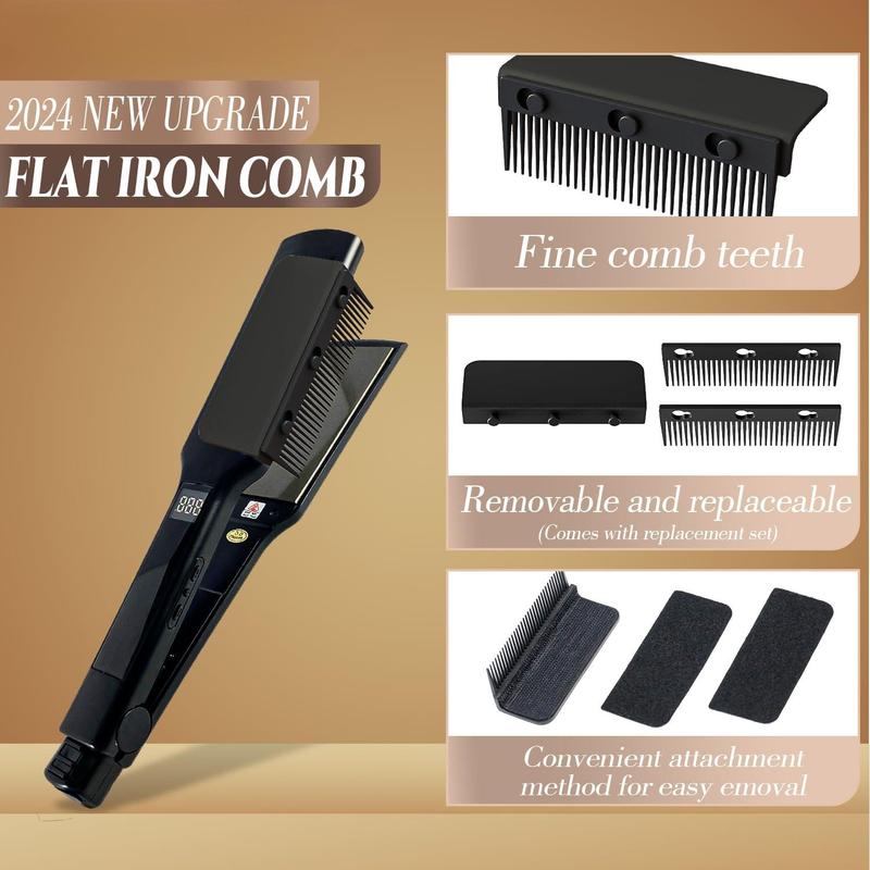 2024 New Flat Hair Straightener Comb Attachment, Compact Styling Tool for Professional or Home Use (Black)