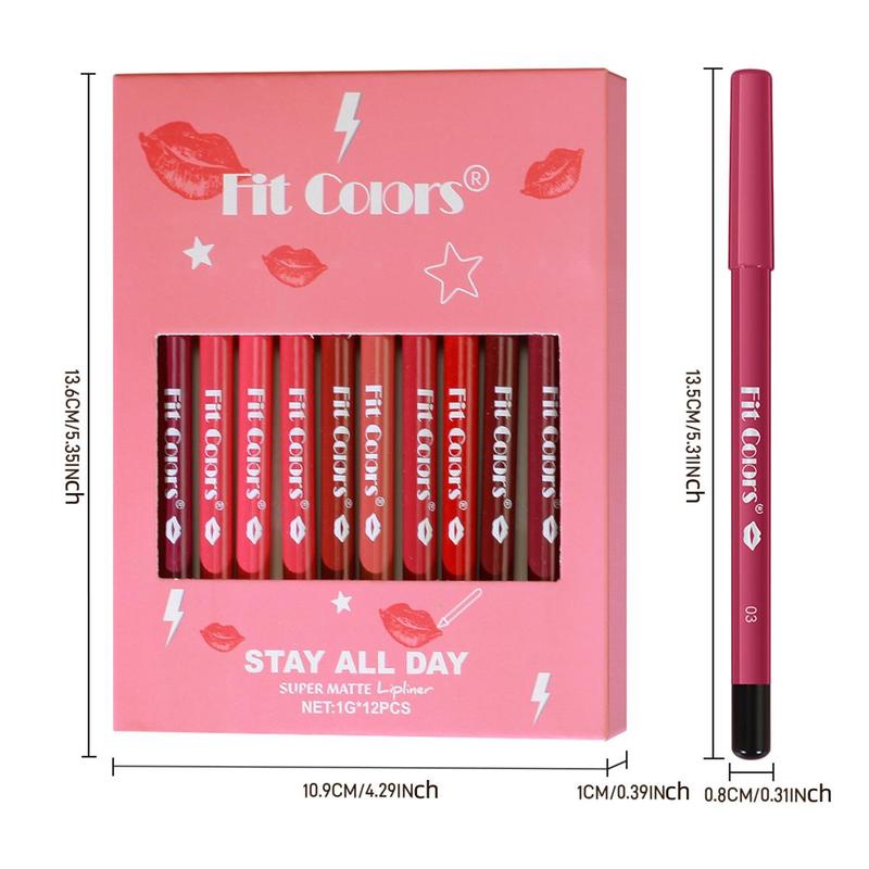 Long Lasting Lip Liner Set, 12pcs set Matte Lip Pencil, Easy Coloring Lip Liner Pen, Suitable for All Occasions Lip Makeup, Girls Makeup Accessories