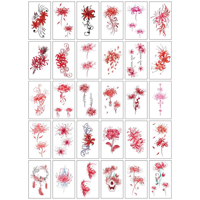 Flower Pattern Temporary Tattoo Sticker, 30pcs Waterproof Temporary Tattoo Sticker, Body Art Sticker for Women & Girls