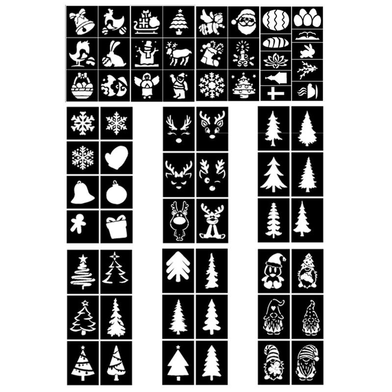 Snowman & Santa & Elk Pattern Festival Themed Temporary Tattoo Stencil Kit, 10 Sheets Reusable Tattoo Templates for Body Art Painting and Makeup