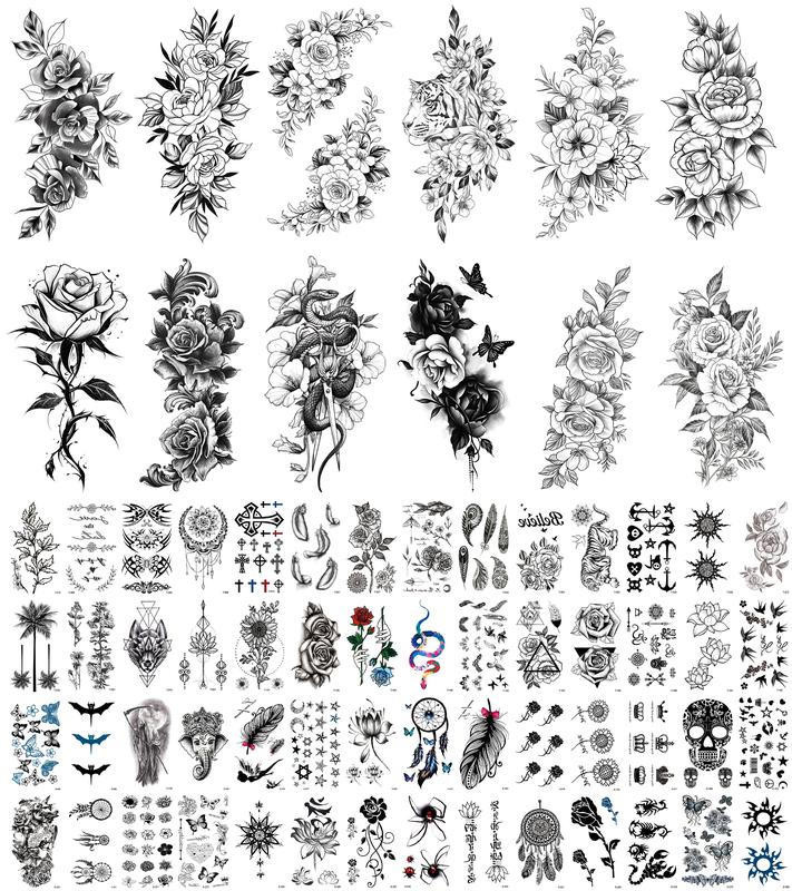 68 Sheets Waterproof Temporary Tattoo, Body Art for Men & Women,Realistic Long Lasting Arm Tattoos for Adults, Halloween Party Supplies Tattoos