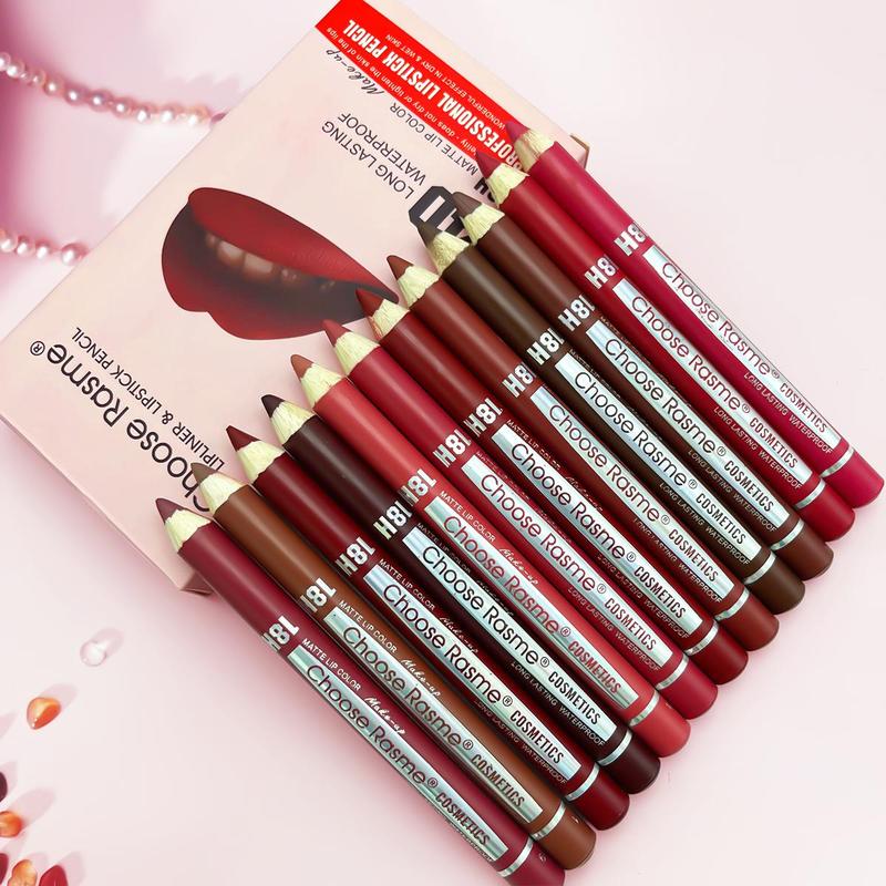 Long Lasting Lip Liner Set, 12pcs set Matte Lip Liner, Easy Coloring Lip Makeup Pencil, Moisturizing Lip Liner, Suitable for All Occasions Lip Makeup, Girls and Women Makeup Accessories