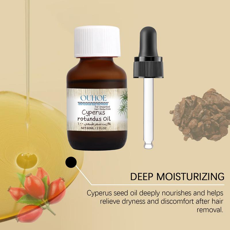 OUHOE 100% Pure Cyperus Oil 60ml with Dropper, Cyperus Rotundus Oil for Hair Removal, Moisturize and Nourish for Skin