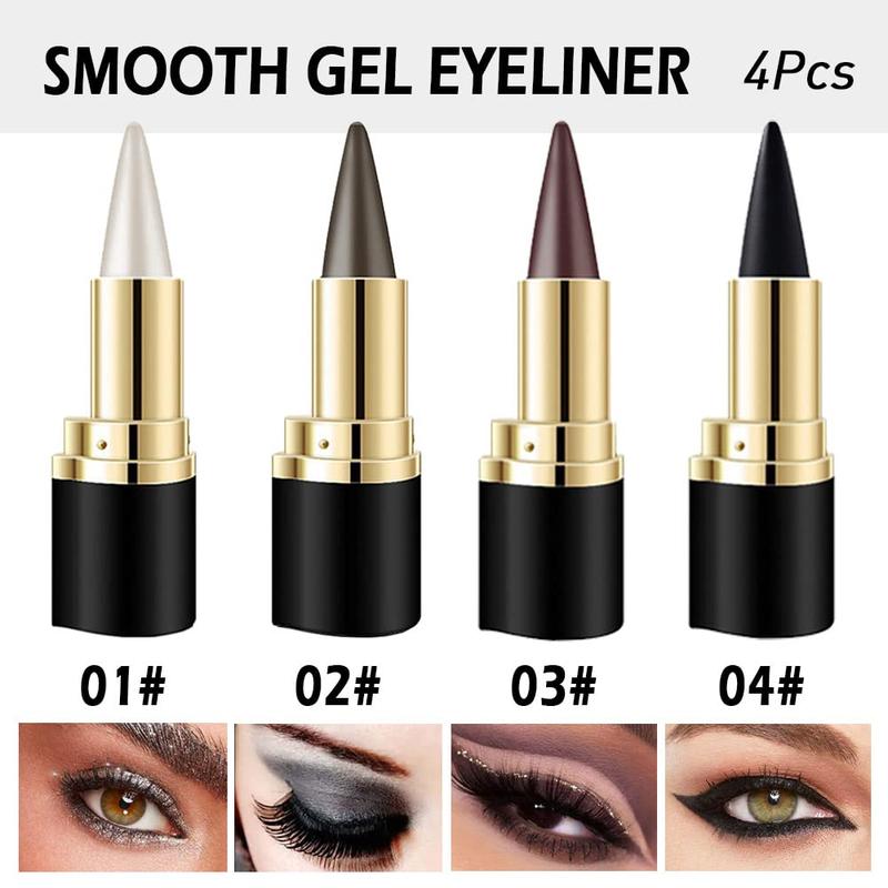 4Pcs Black Brown Silver Gray Gel Eyeliner Pencil, Eyeliner Cream Waterproof Smudge Proof,Eye Liner Smokey Eyeshadow Lipliner Matte Makeup Cosmetic