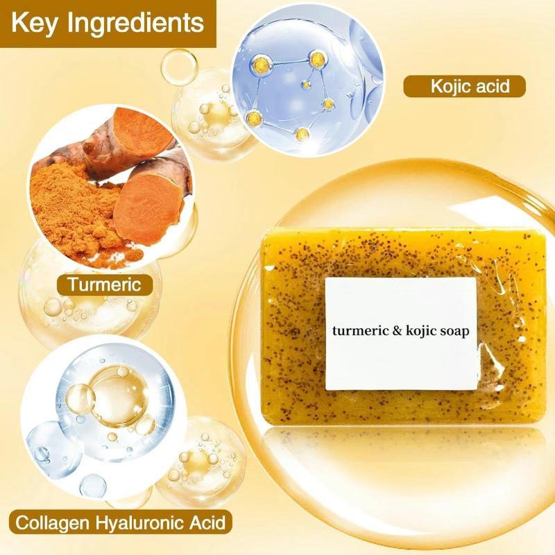 Lemon Turmeric & Kojic Acid Soap Bar, Facial and Body Cleansing, Daily Skin Cleansing Soap Bar, Suitable for Both Men and Women, Moisturizing and Mild Kojic Acid Soap Bar, Comes with Soap Bag